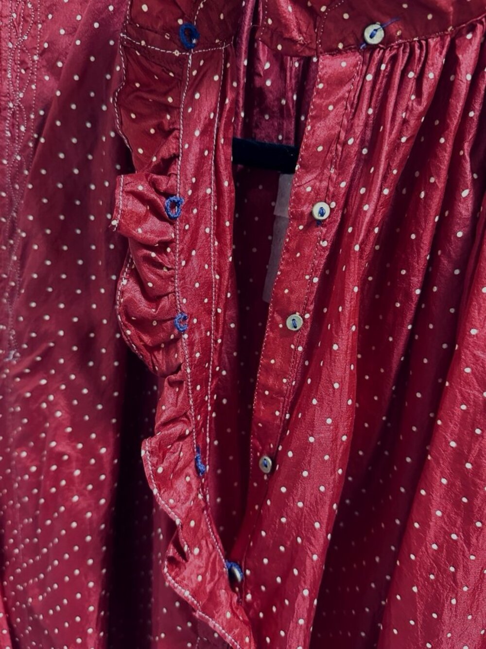 INJIRI FW22-82 Ladies Silk Blouse Red Small Hand Woven Oversized Boho Tunic NWT - Picture 9 of 14